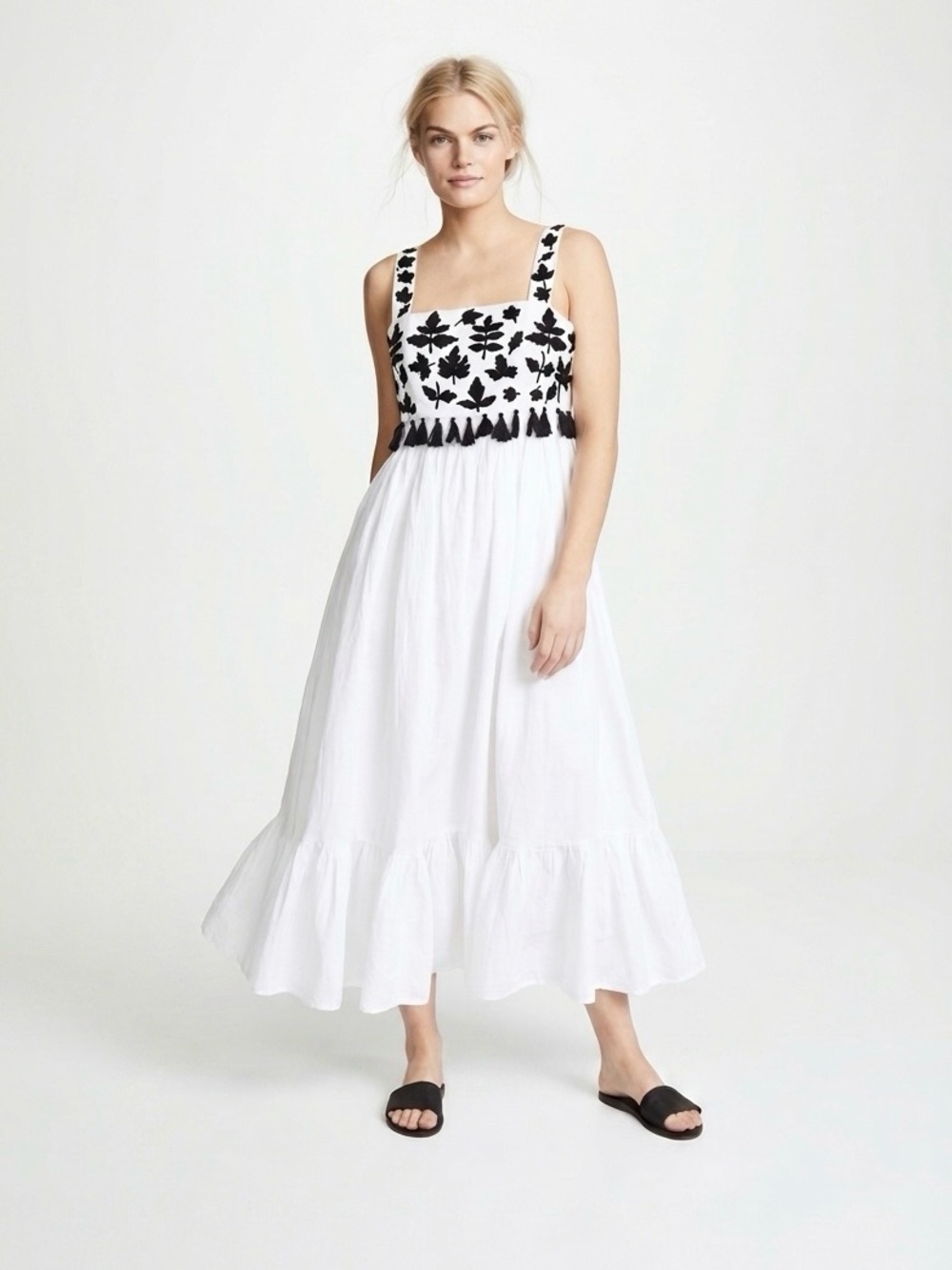 Carolina K Terry Embroidered Tassel Open Back Midi Dress Boho White Size XS